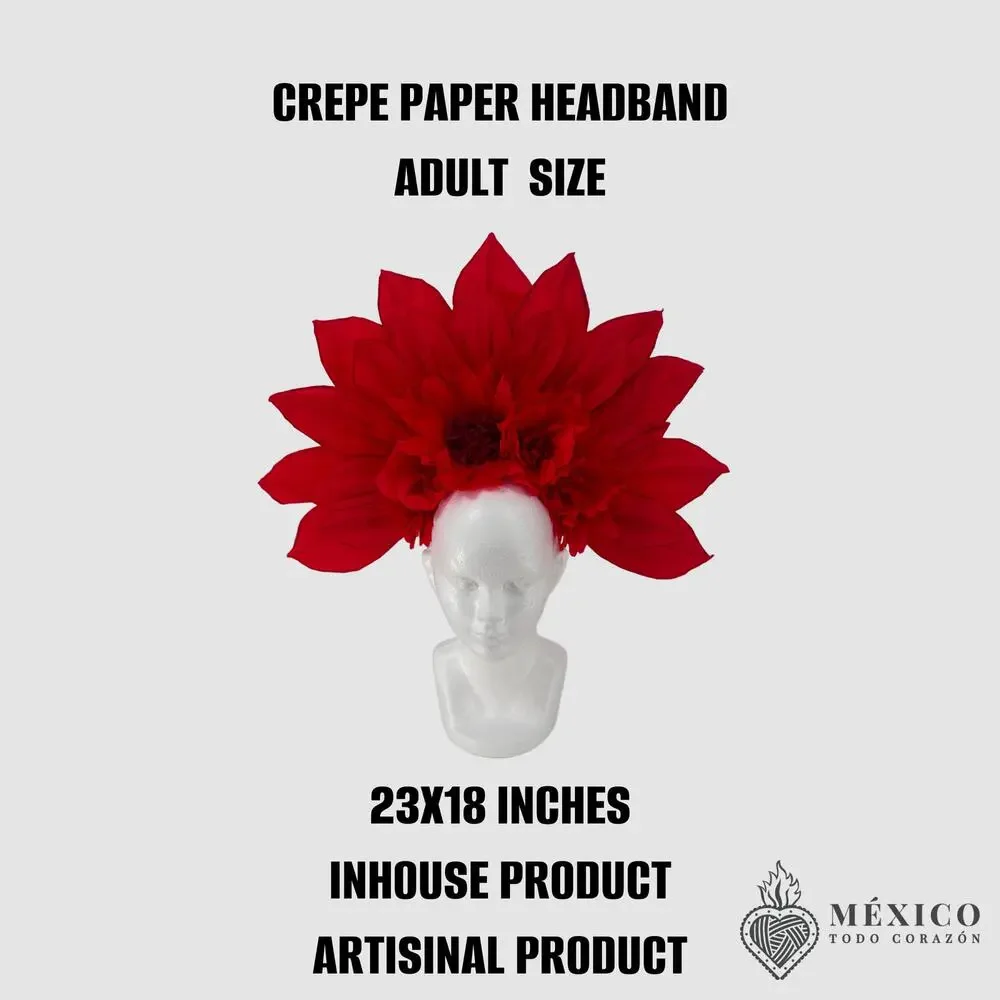 Red Flower  Traditional Mexican day of the dead  – Handmade crepe paper 23x18x5